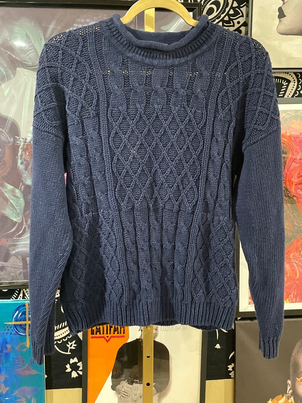 Vintage 90s Heavyweight Fisherman Style Navy Blue Turtleneck Sweater Women’s M